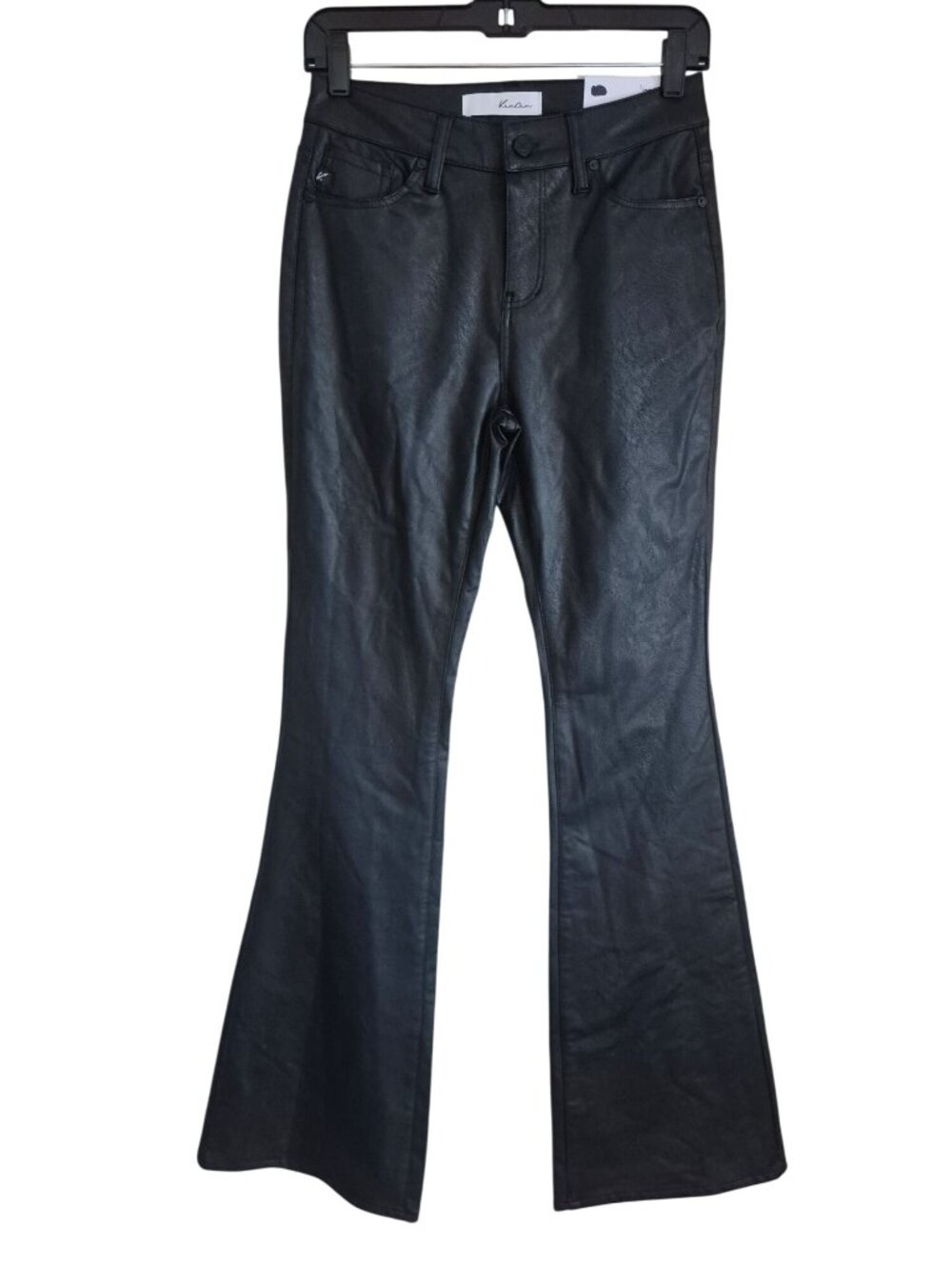 KanCan Black Faux Leather Flare Pants Mid Rise Size 7/27